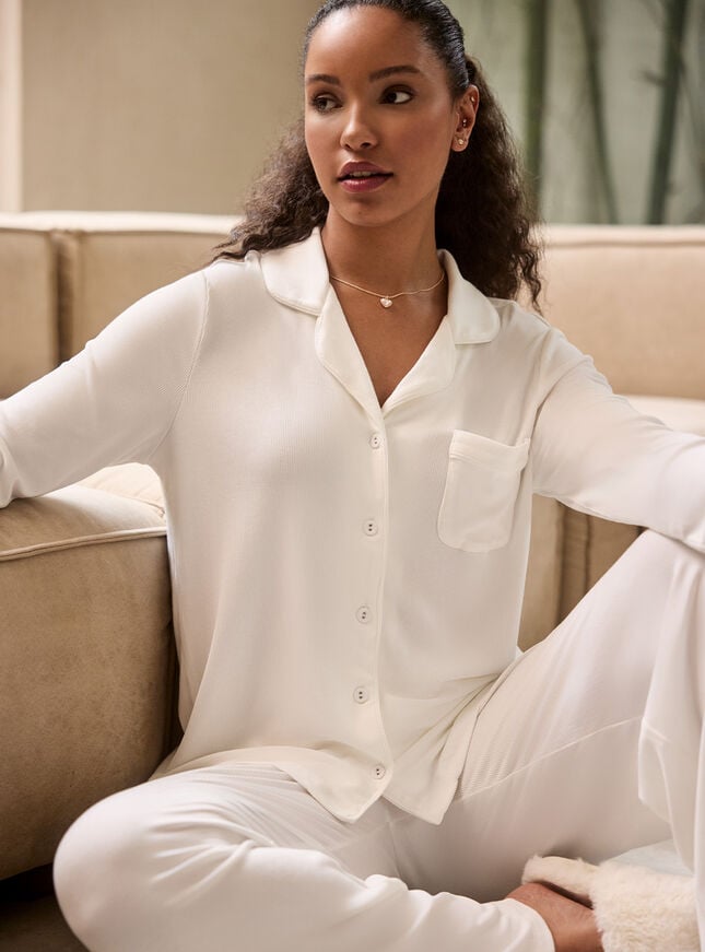 boux avenue Ribbed modal pyjama top - Cream