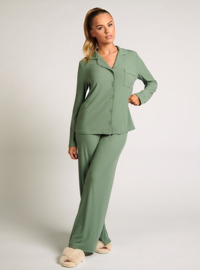 Boux Avenue Ribbed Modal Pyjama Top - Khaki