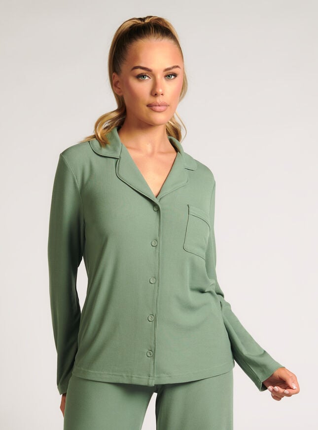boux avenue Ribbed modal pyjama top - Khaki