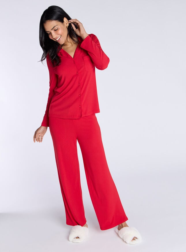 Boux Avenue Ribbed Modal Pyjama Top - Red