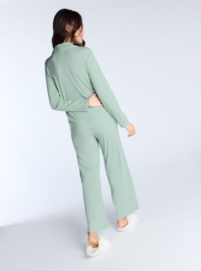 Boux Avenue Ribbed Modal Pyjama Top - Sage Green
