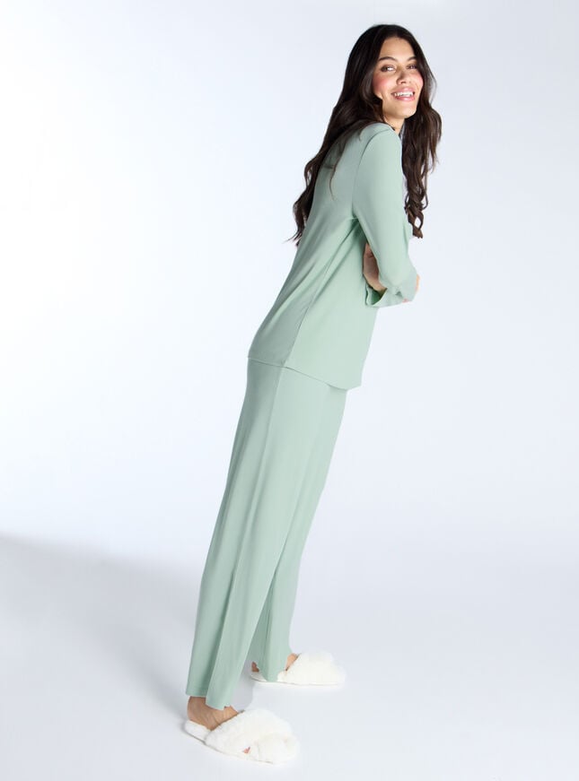 Boux Avenue Ribbed Modal Pyjama Top - Sage Green