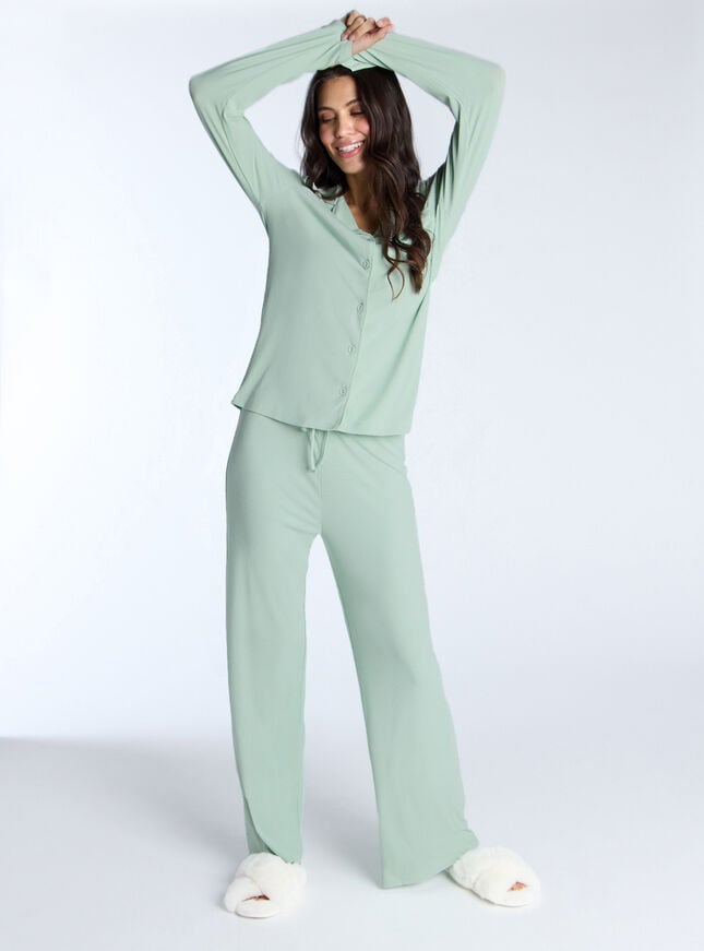 Boux Avenue Ribbed Modal Pyjama Top - Sage Green