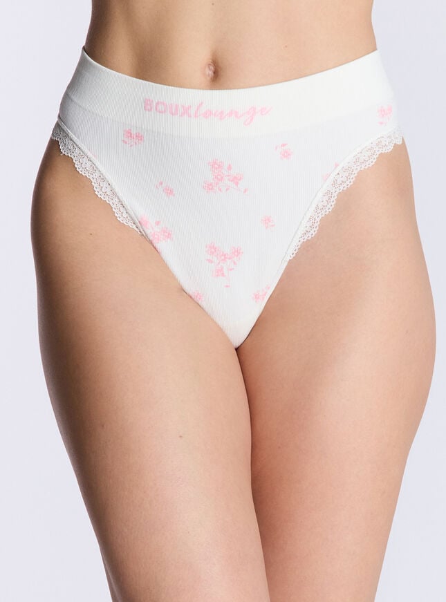 boux avenue Ribbed seamless floral thong - Ivory Mix