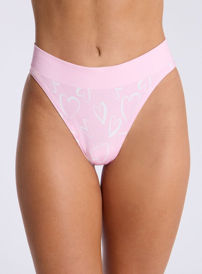 boux avenue Ribbed seamless heart thong - Pink Mix