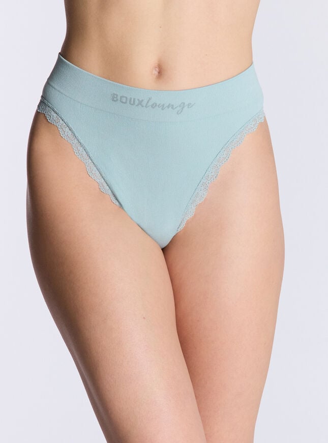 Boux Avenue Ribbed Seamless Lace Thong - Sea Green