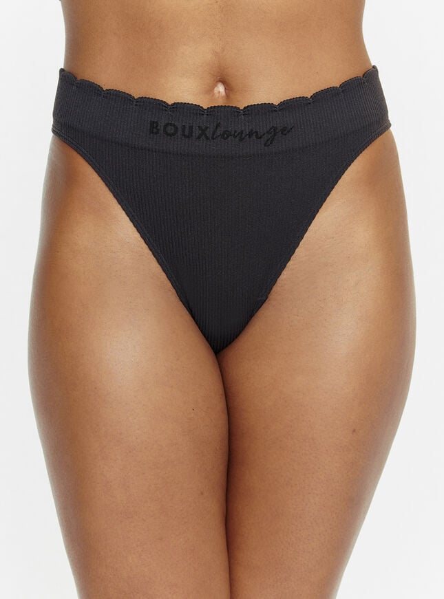 boux avenue Ribbed seamless scallop thong - Black