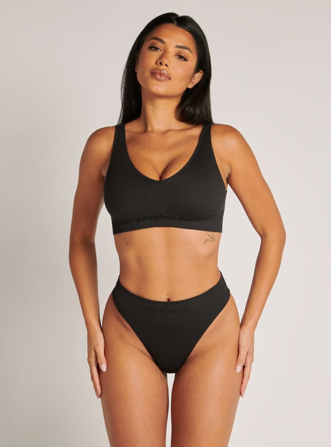 Boux Avenue Ribbed Seamless Thong - Black