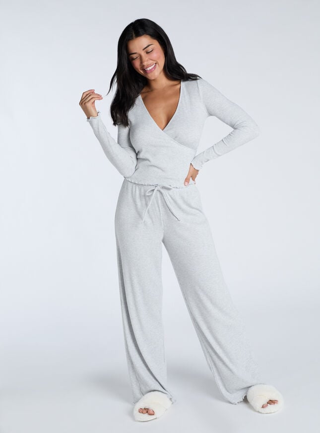 boux avenue Ribbed wrap pyjama set - Grey Marl Mix