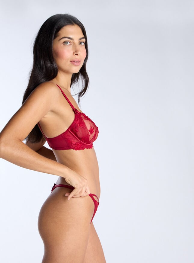 Boux Avenue Romanza Embroidered Thong - Dark Red