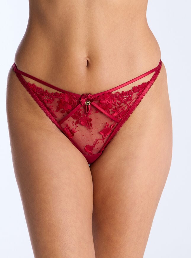 boux avenue Romanza embroidered thong - Dark Red