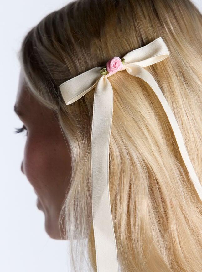 Boux Avenue Rosebud Satin Bow Hair Clip - Ivory Mix