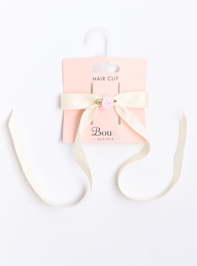 Boux Avenue Rosebud Satin Bow Hair Clip - Ivory Mix
