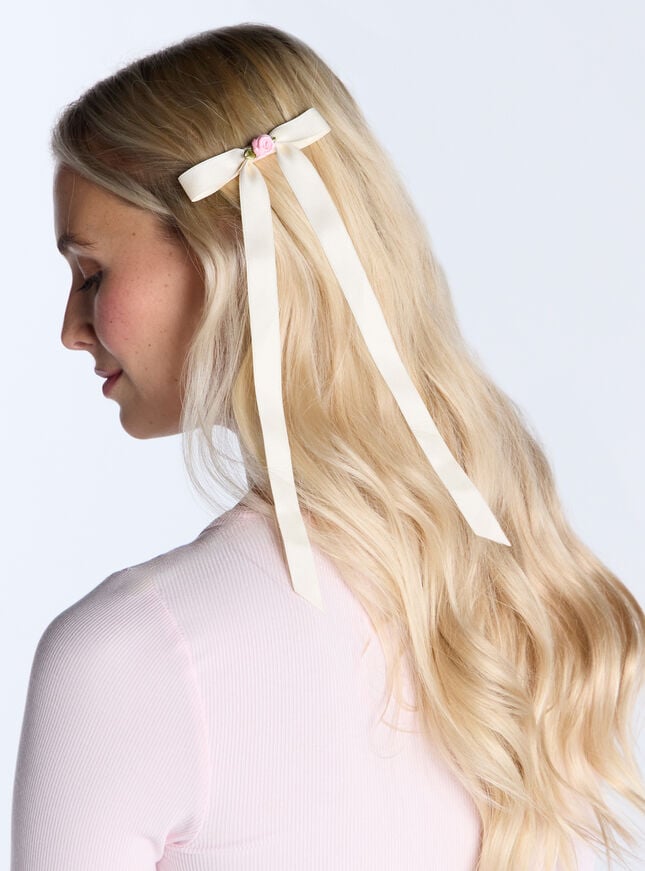 boux avenue Rosebud satin bow hair clip - Ivory Mix