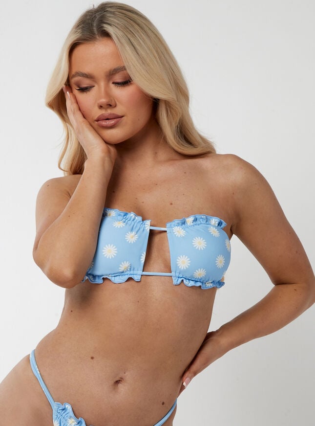 boux avenue Saba daisy bandeau bikini top - Blue Mix