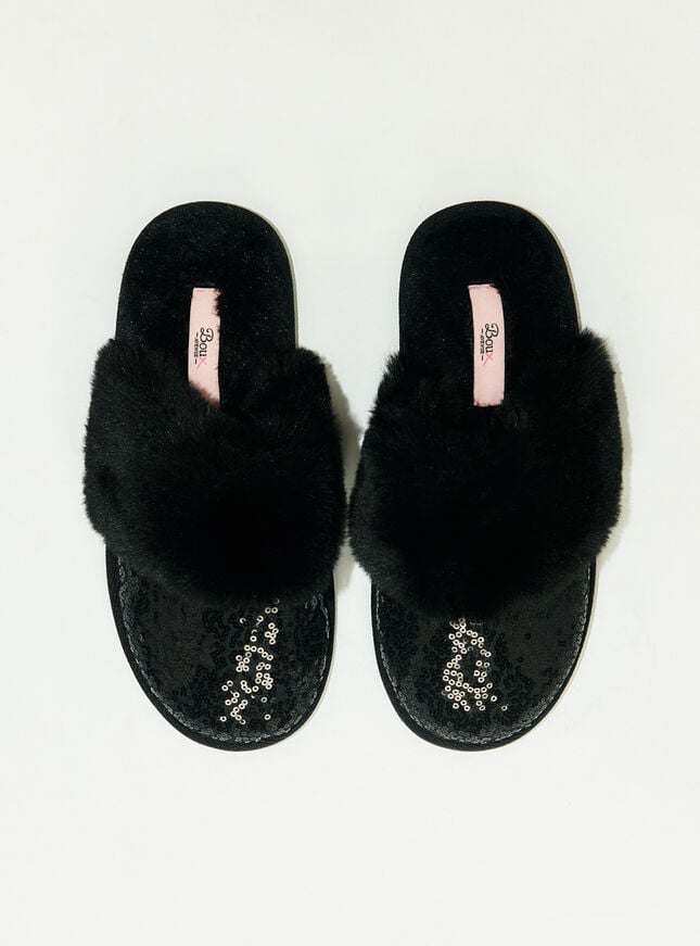 Boux Avenue Sequin Mule Slippers - Black