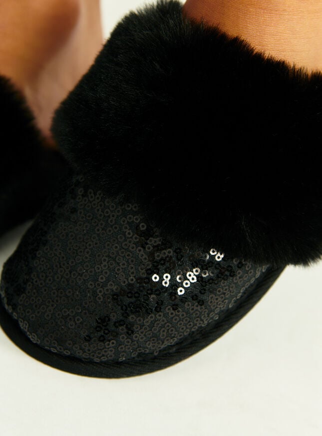 Boux Avenue Sequin Mule Slippers - Black