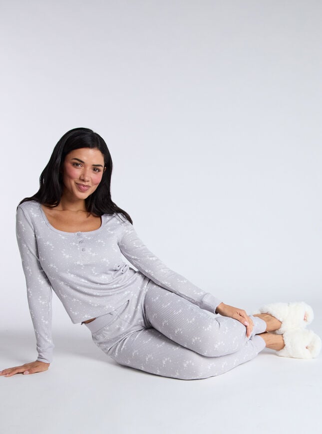 Boux Avenue Star Ribbed Henley Pyjama Set - Grey Mix
