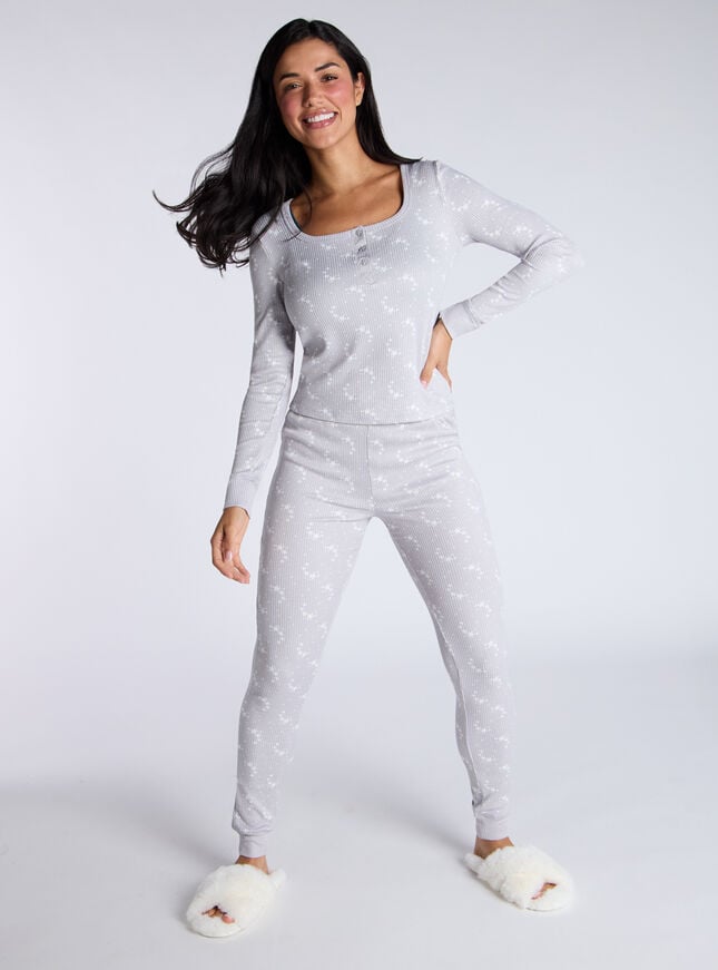 boux avenue Star ribbed henley pyjama set - Grey Mix