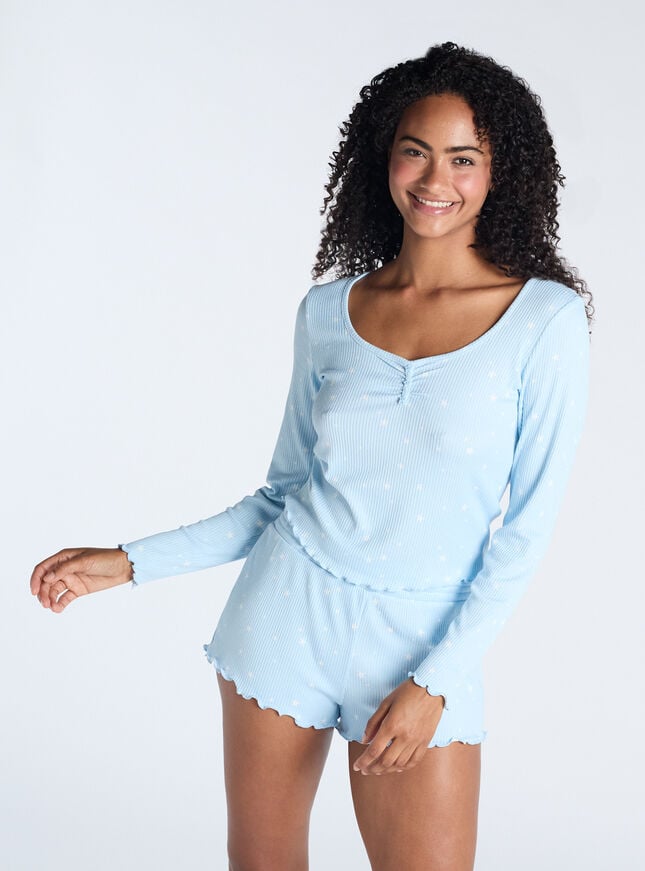 boux avenue Star ribbed short pyjama set - Blue Mix