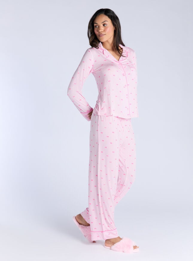 Boux Avenue Stripe & Bow Modal Pyjama Set - Pink Mix