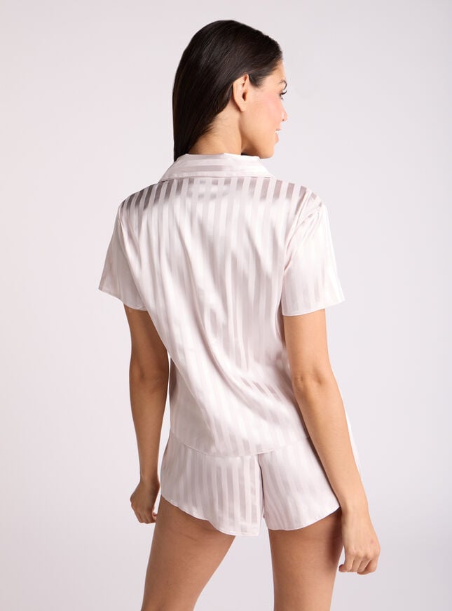 Boux Avenue Stripe Satin Short Pyjama Set - Oyster