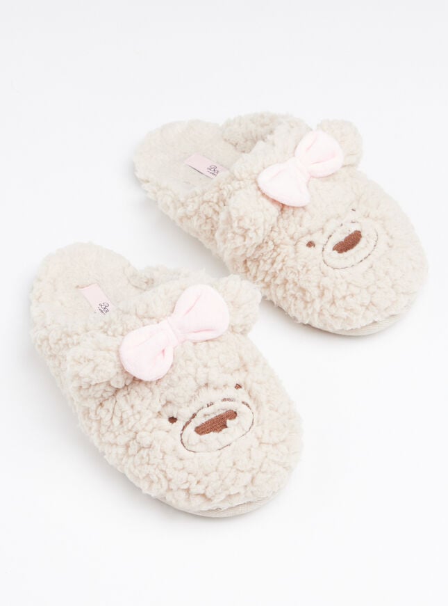 Boux Avenue Teddy Bear Mule Slippers - Oatmeal