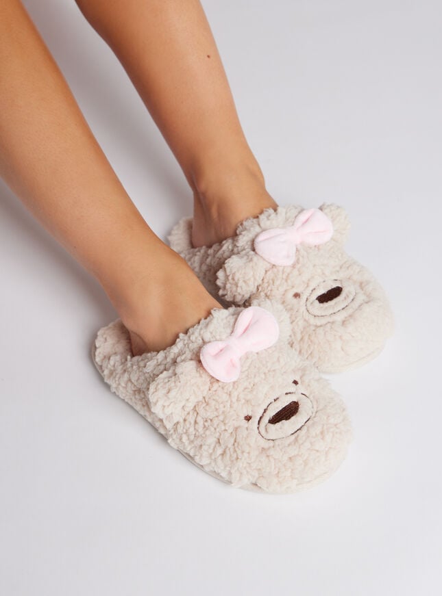 boux avenue Teddy bear mule slippers - Oatmeal