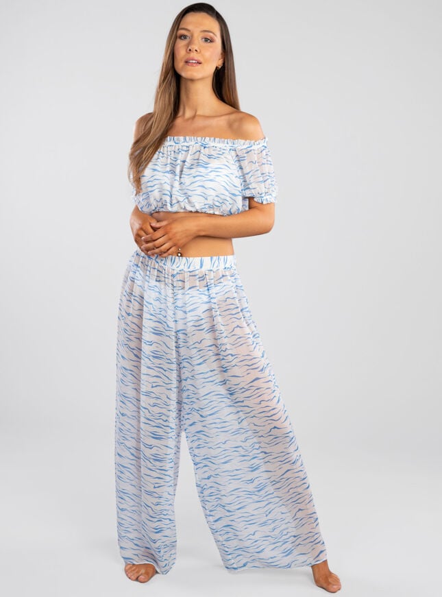 Boux Avenue Tiger Stripe Bardot Beach Top - Blue Mix