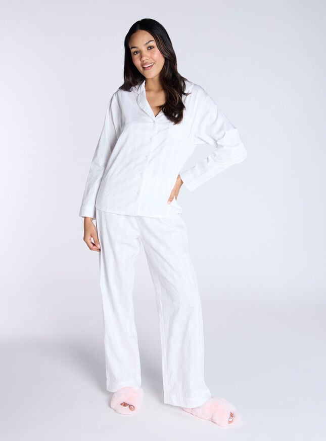 Boux Avenue Tonal Stripe Cotton Pyjama Set - White
