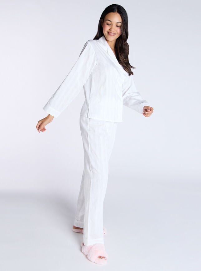 Boux Avenue Tonal Stripe Cotton Pyjama Set - White