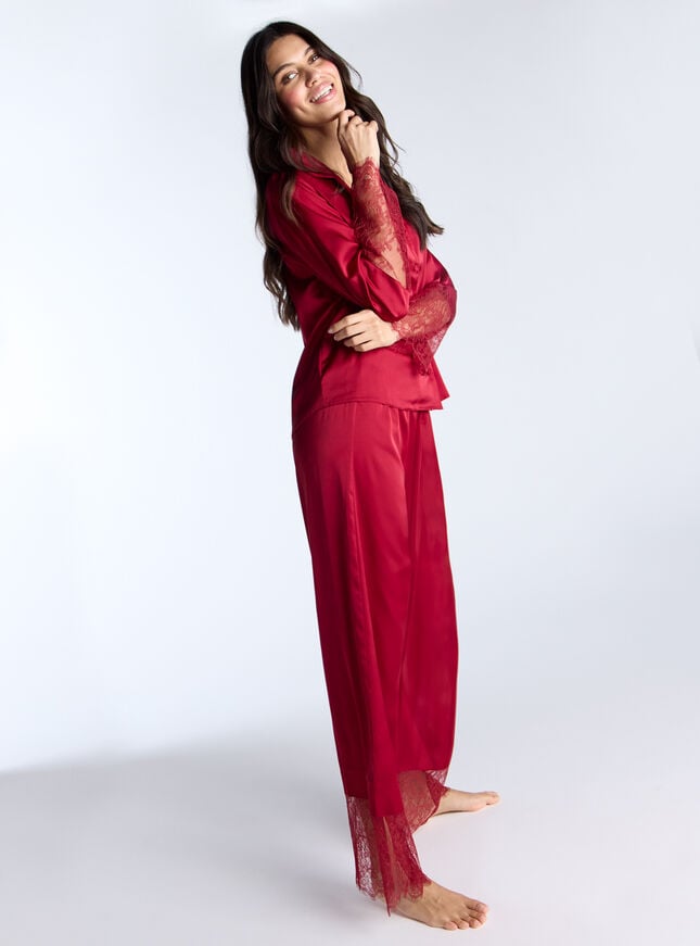 Boux Avenue Valentina Satin Pyjama Set - Dark Red