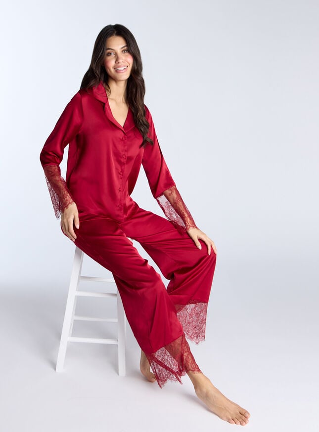 Boux Avenue Valentina Satin Pyjama Set - Dark Red