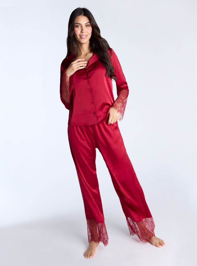 boux avenue Valentina satin pyjama set - Dark Red