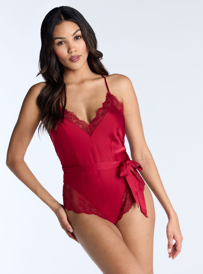 boux avenue Valentina satin teddy - Dark Red