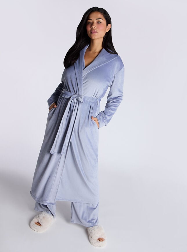 boux avenue Velour dressing gown - Denim Blue