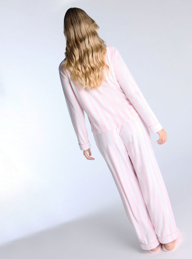 Boux Avenue Velour Stripe Pyjama Set - Pink Mix