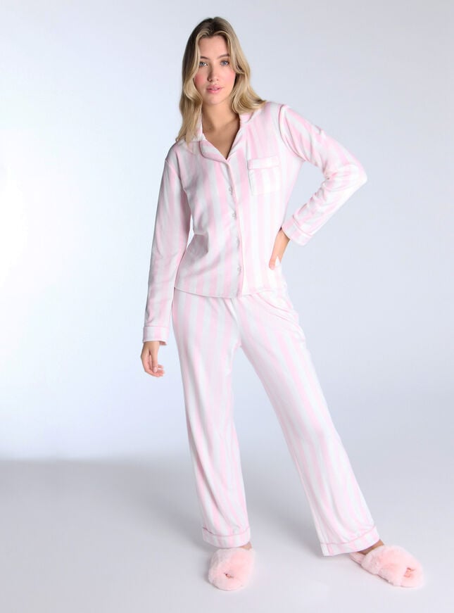 Boux Avenue Velour Stripe Pyjama Set - Pink Mix