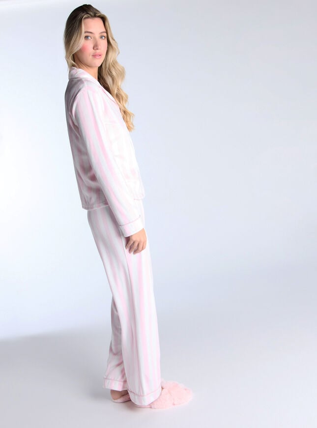 Boux Avenue Velour Stripe Pyjama Set - Pink Mix
