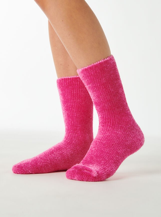 boux avenue Velvet fleece socks - Hot Pink