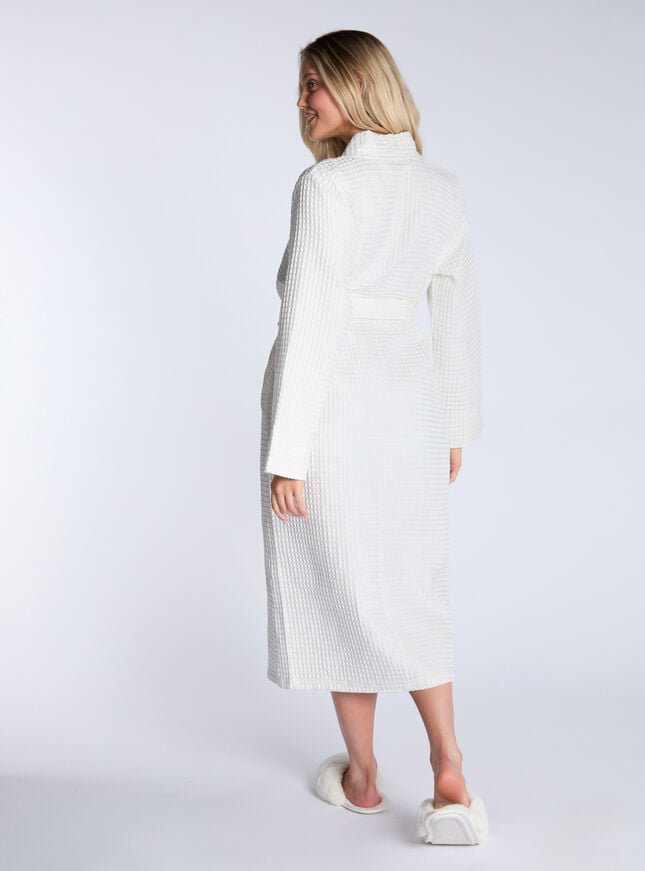 Boux Avenue Waffle Cotton Long Robe - White