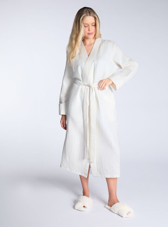 Boux Avenue Waffle Cotton Long Robe - White