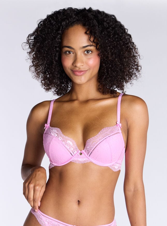Boux Avenue Zarah Lace Push-up Plunge Bra - Pink
