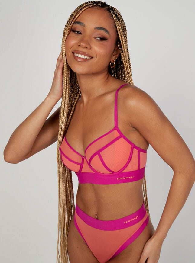 Boux Avenue Boux Lounge Contrast Balconette Bra - Neon Coral