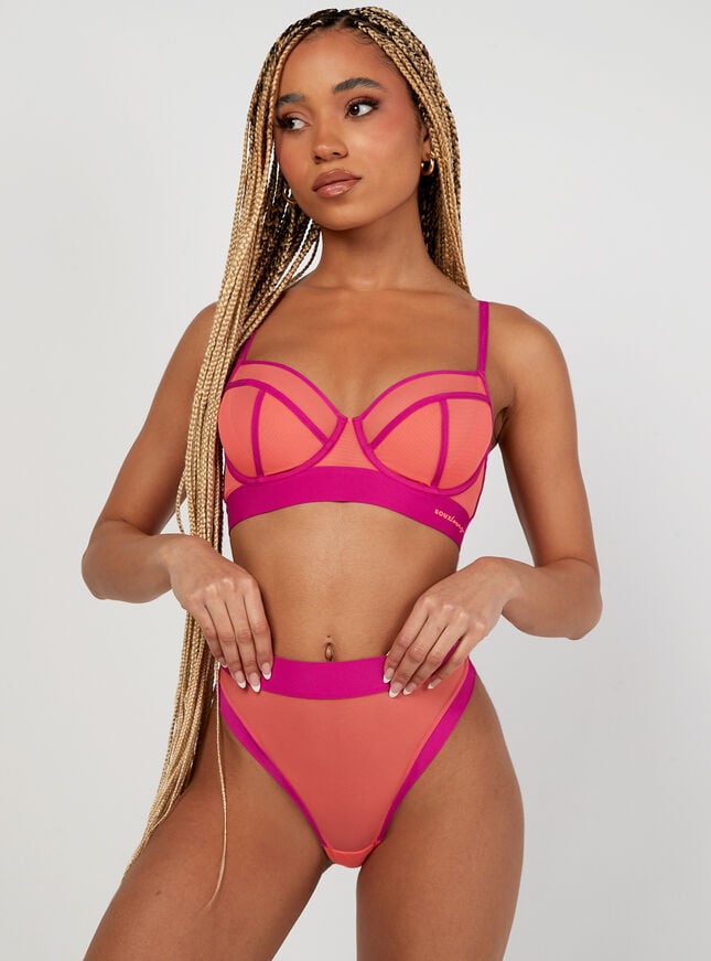 Boux Avenue Boux Lounge Contrast Balconette Bra - Neon Coral
