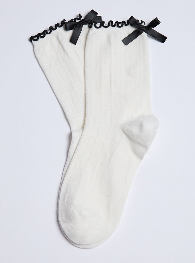 Boux Avenue Bow Cotton Pointelle Ankle Socks - Ivory Mix