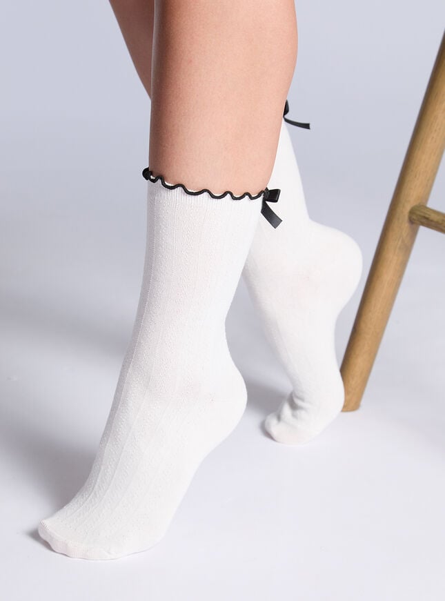 boux avenue Bow cotton pointelle ankle socks - Ivory Mix