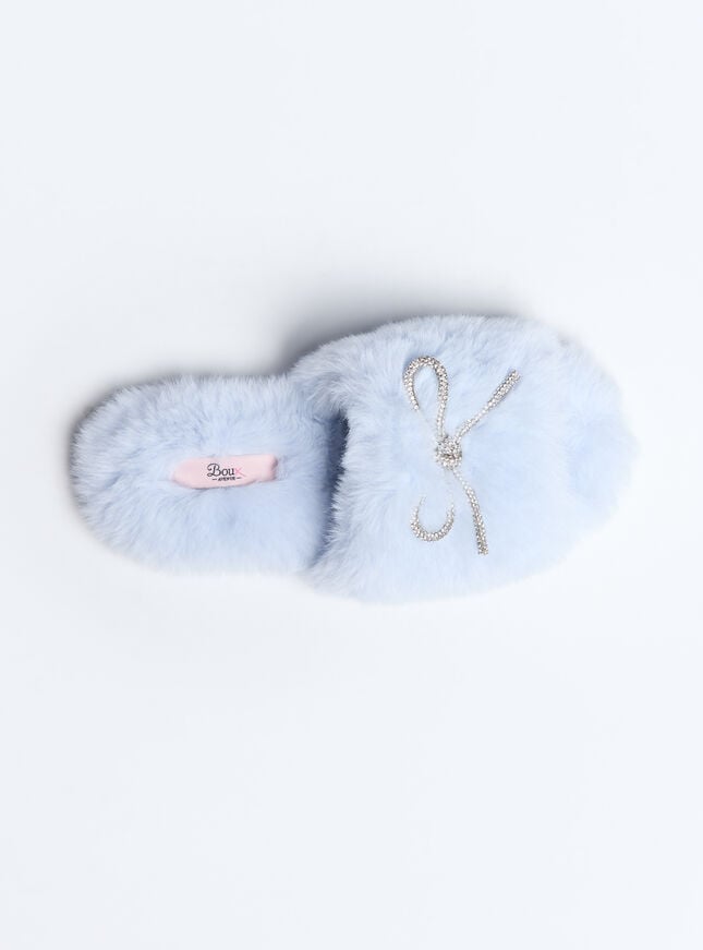 Boux Avenue Bow Embellished Slider Slippers - Powder Blue