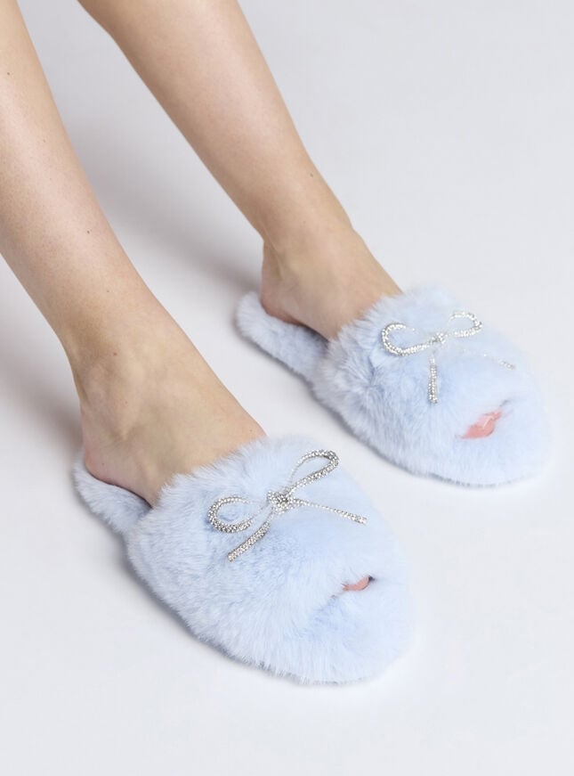 Boux Avenue Bow Embellished Slider Slippers - Powder Blue