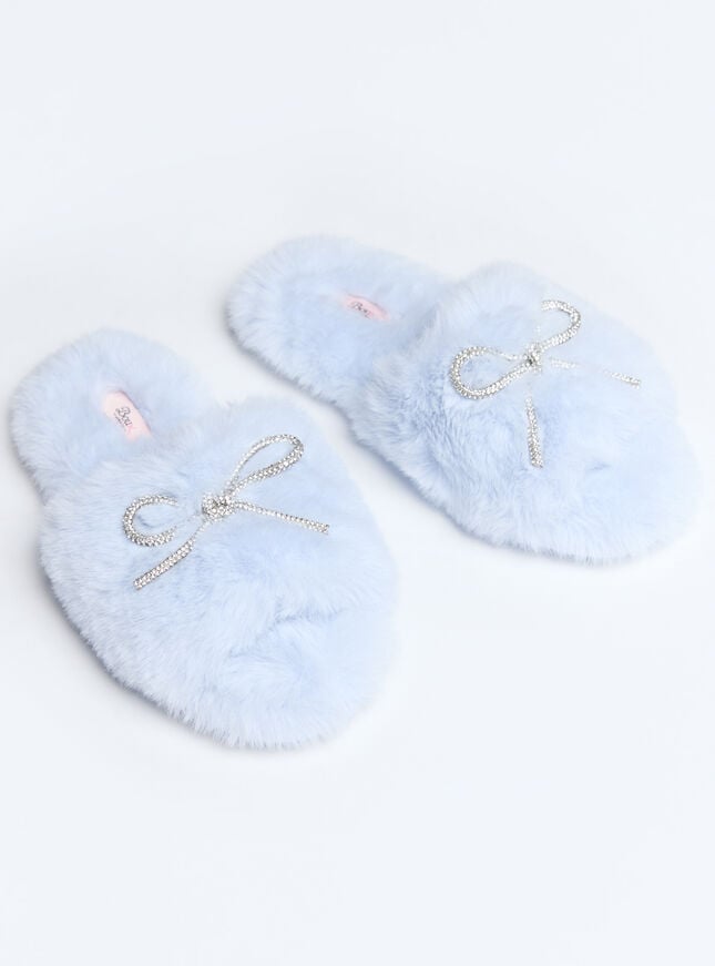Boux Avenue Bow Embellished Slider Slippers - Powder Blue